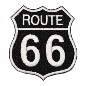 Parche bordado Route 66 negro  8 x 8,5 cm. [CU-012]