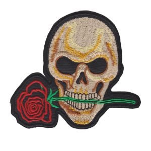 Parche bordado Calavera con Rosa 10 x 9 cm. [CU-060]