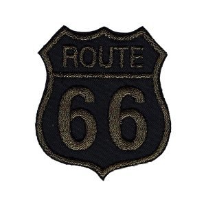 Parche bordado Route 66 dorado  8 x 8,5 cm. [CU-025]